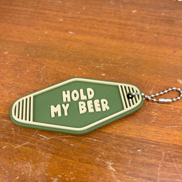 Hand Crafted Other - Retro Motel Keychain, Hold My Beer, Ballchain Keychain, Green and Tan